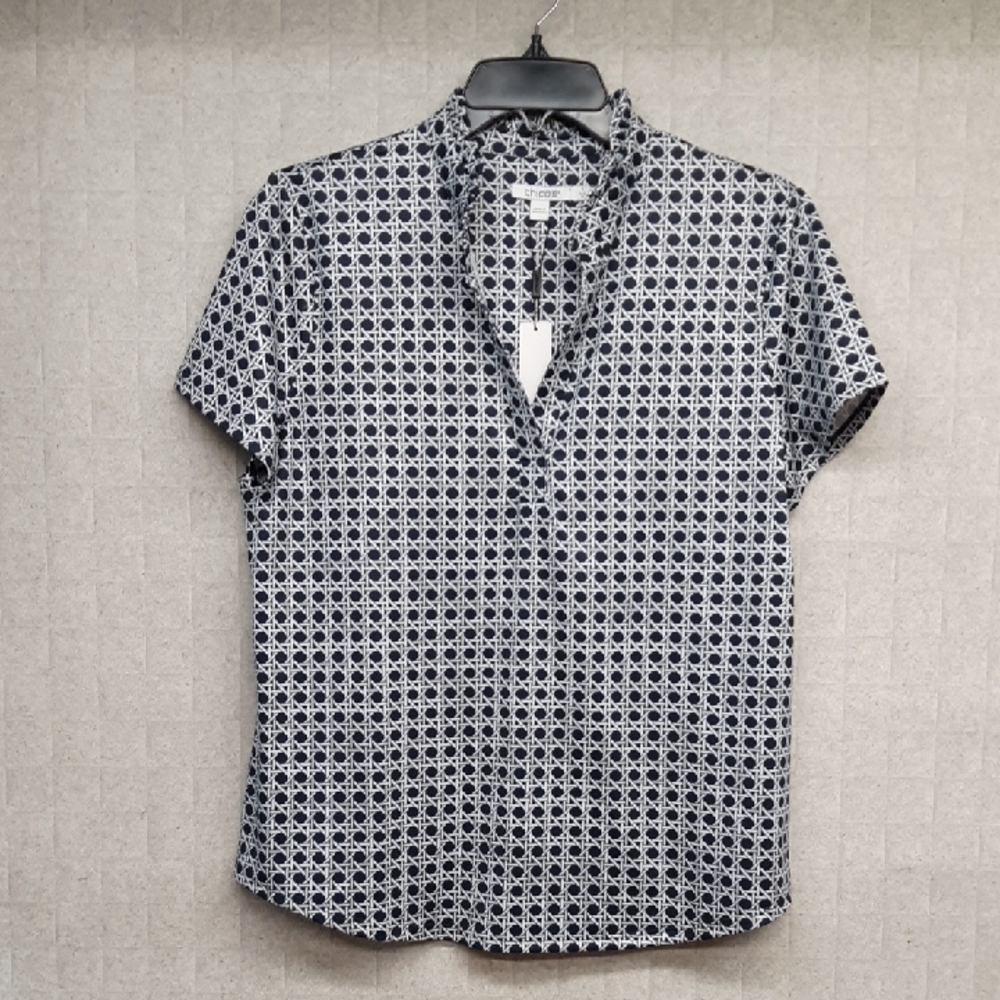 Chico's Zenergy UPF Navy and White Abstract Print Short Sleeve Top - NWT